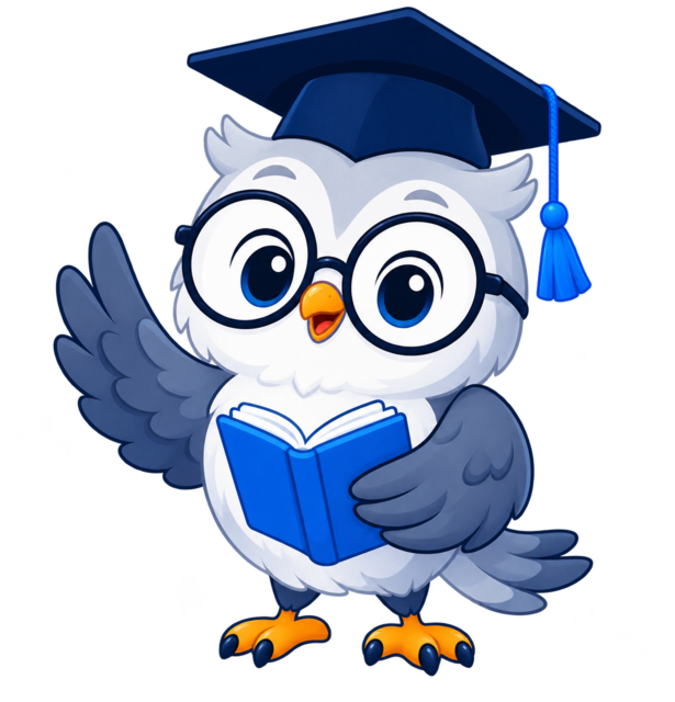 Búho académico con birrete y libro